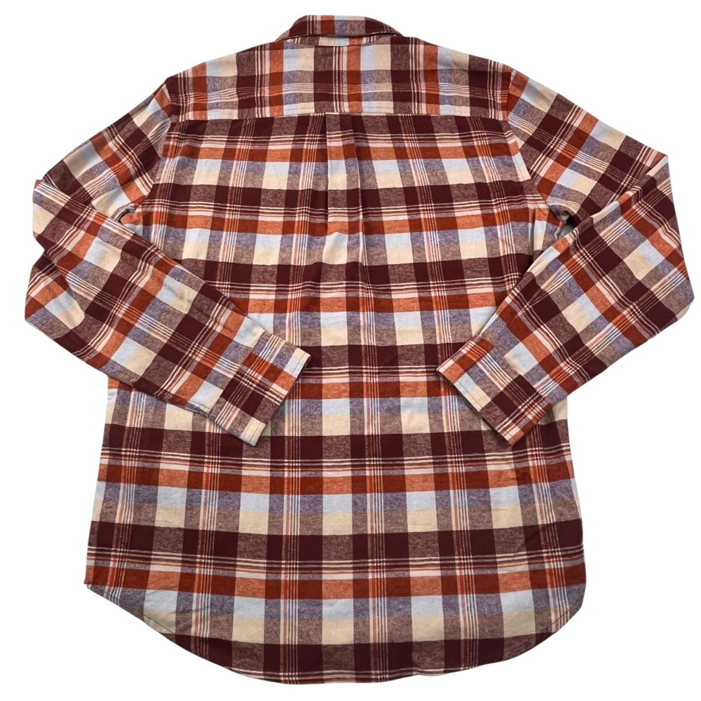 Ocean Coast Men's Plaid Flannel Shirt Orange Burgundy Cotton Long Sleeve Size M - Picture 5 of 8